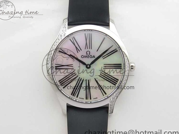 0406 ZeroBulk Ladies’ De Ville Trésor Diamond SS 3AF 1:1 Best Edition White Dial Black Markers On Black fabric strap Swiss Quartz 7880